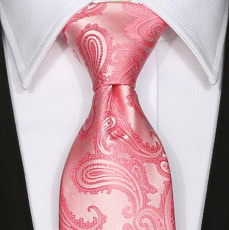 KissTies Mens Rosy Pink Tie Wedding Paisley Necktie + Gift Box - Image 4